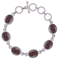 RAINBOW NATURAL GEMSTONE 925 STERLING SOLID SILVER OVAL CUT STONE HANDMADE BRACELET