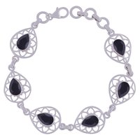 AMETHYST NATURAL GEMSTONE 925 STERLING SOLID SILVER PEAR CUT STONE JALI HANDMADE BRACELET