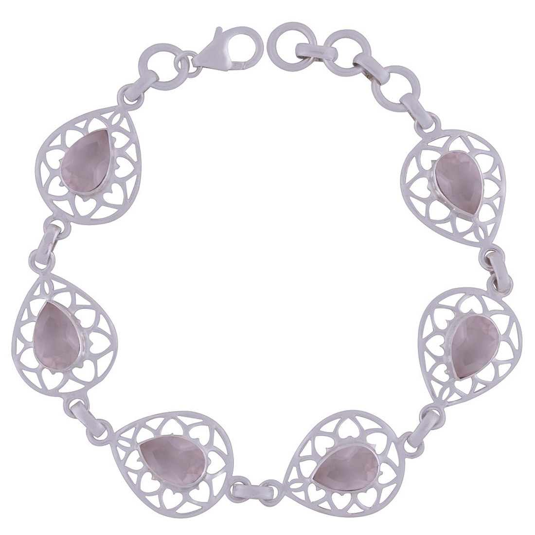 AMETHYST NATURAL GEMSTONE 925 STERLING SOLID SILVER PEAR CUT STONE JALI HANDMADE BRACELET
