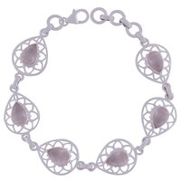 AMETHYST NATURAL GEMSTONE 925 STERLING SOLID SILVER PEAR CUT STONE JALI HANDMADE BRACELET