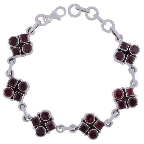 GARNET NATURAL GEMSTONE 925 STERLING SOLID SILVER ROUND/SQUARE CUT STONE HANDMADE BRACELET