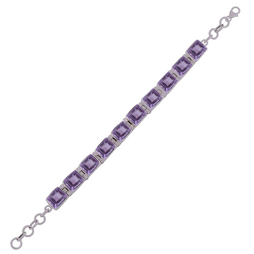 AMETHYST NATURAL GEMSTONE 925 STERLING SOLID SILVER RECTANGLE CUT STONE HANDMADE BRACELET