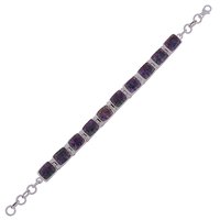AMETHYST NATURAL GEMSTONE 925 STERLING SOLID SILVER RECTANGLE CUT STONE HANDMADE BRACELET