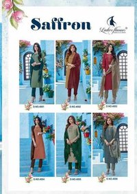 Silk Saffron By Ladies Flavour Viscose Slik Kurti With Pant Dupatta Collection