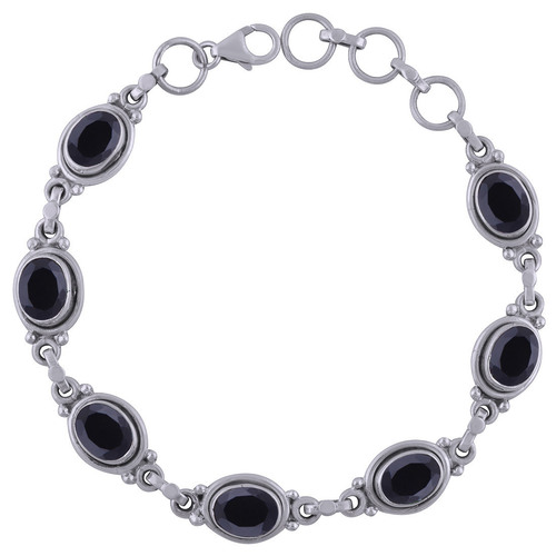 BLACK ONYX NATURAL GEMSTONE 925 STERLING SOLID SILVER OVAL CUT STONE HANDMADE BRACELET