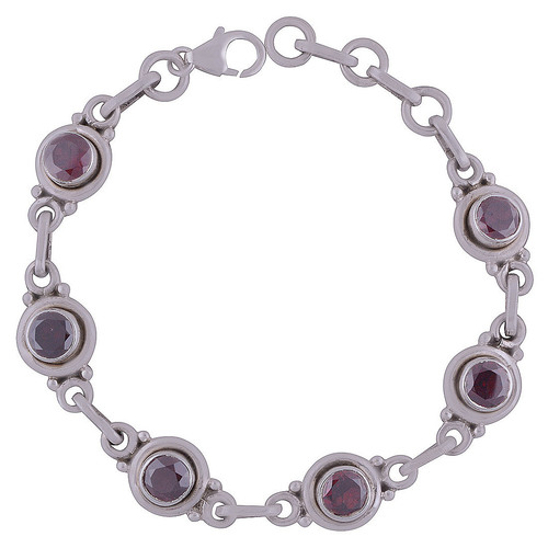 GARNET NATURAL GEMSTONE 925 STERLING SOLID SILVER ROUND CUT STONE HANDMADE BRACELET