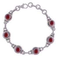 GARNET NATURAL GEMSTONE 925 STERLING SOLID SILVER ROUND CUT STONE HANDMADE BRACELET