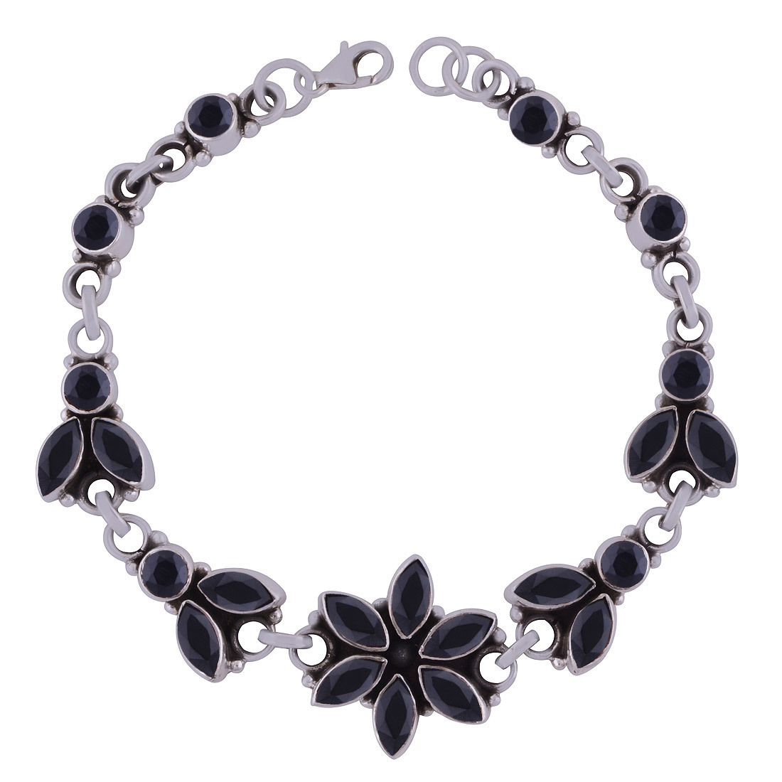 GARNET NATURAL GEMSTONE 925 STERLING SOLID SILVER ROUND/MARQUISE CUT STONE HANDMADE BRACELET