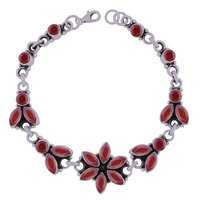 GARNET NATURAL GEMSTONE 925 STERLING SOLID SILVER ROUND/MARQUISE CUT STONE HANDMADE BRACELET