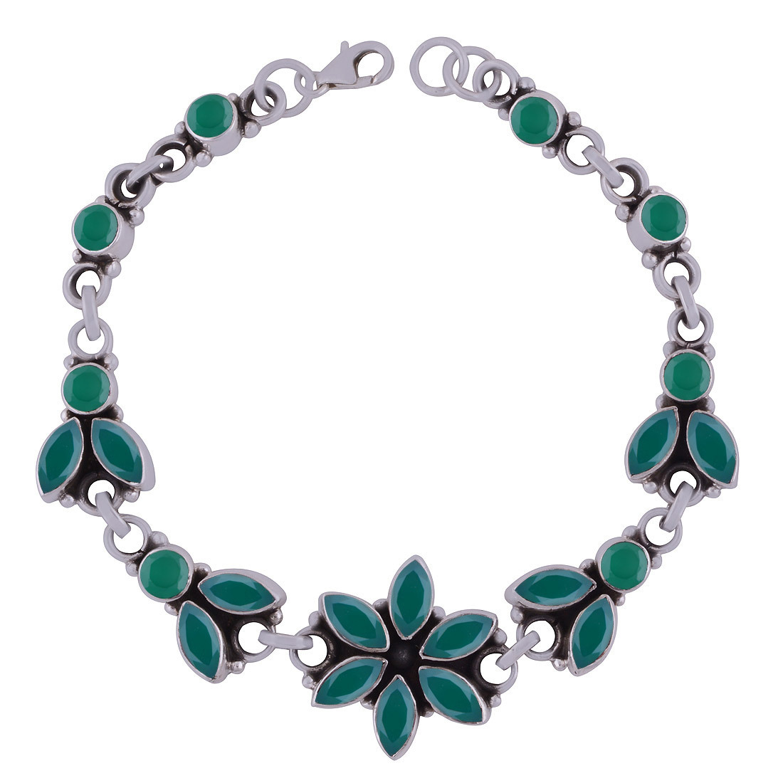 GARNET NATURAL GEMSTONE 925 STERLING SOLID SILVER ROUND/MARQUISE CUT STONE HANDMADE BRACELET