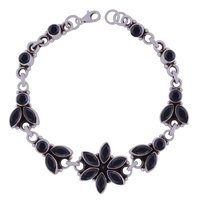 GARNET NATURAL GEMSTONE 925 STERLING SOLID SILVER ROUND/MARQUISE CUT STONE HANDMADE BRACELET