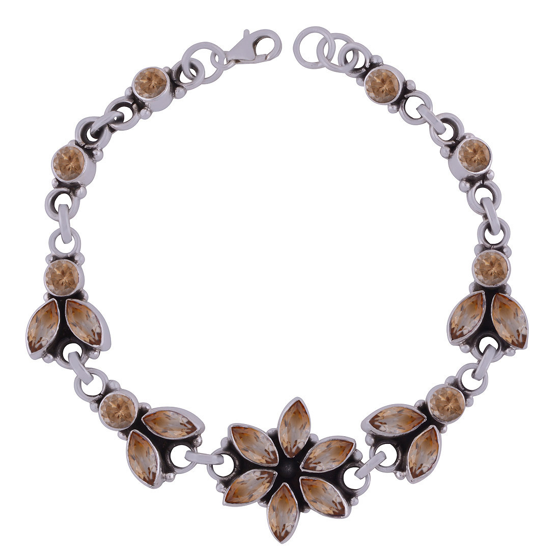 GARNET NATURAL GEMSTONE 925 STERLING SOLID SILVER ROUND/MARQUISE CUT STONE HANDMADE BRACELET