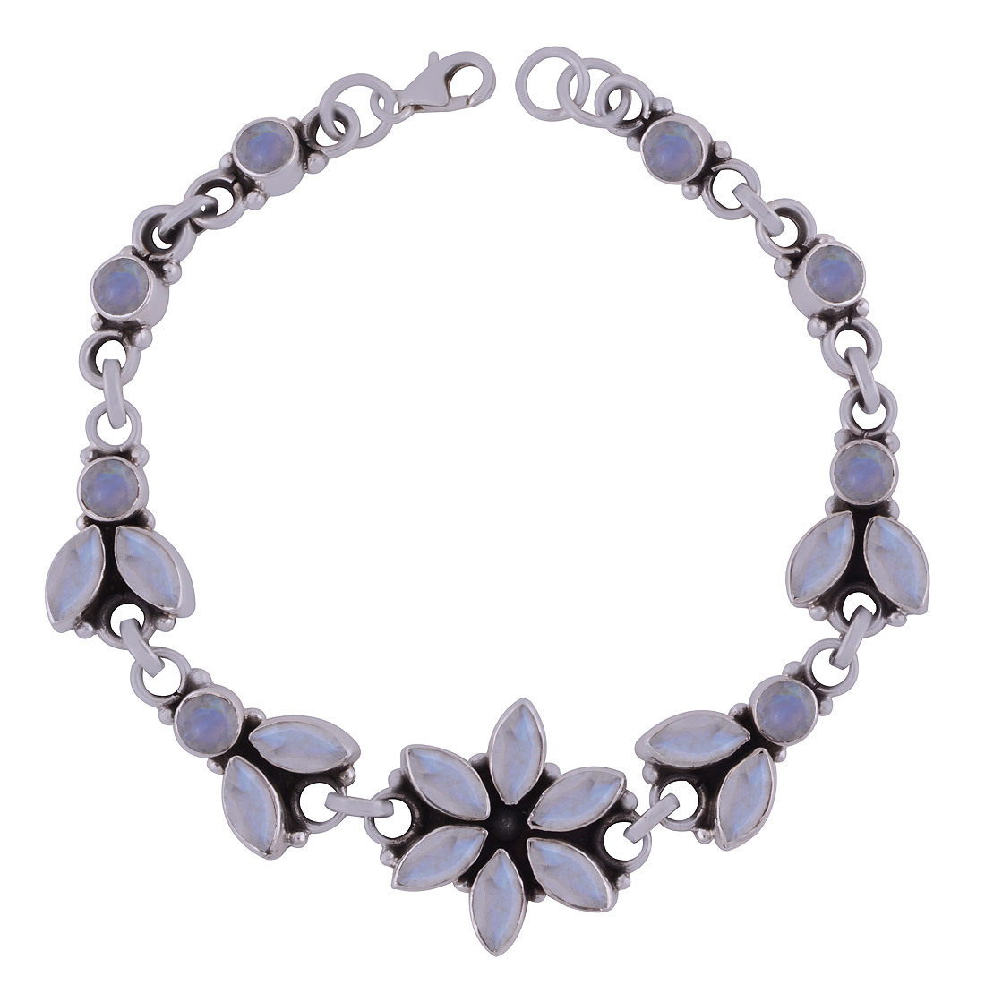 GARNET NATURAL GEMSTONE 925 STERLING SOLID SILVER ROUND/MARQUISE CUT STONE HANDMADE BRACELET