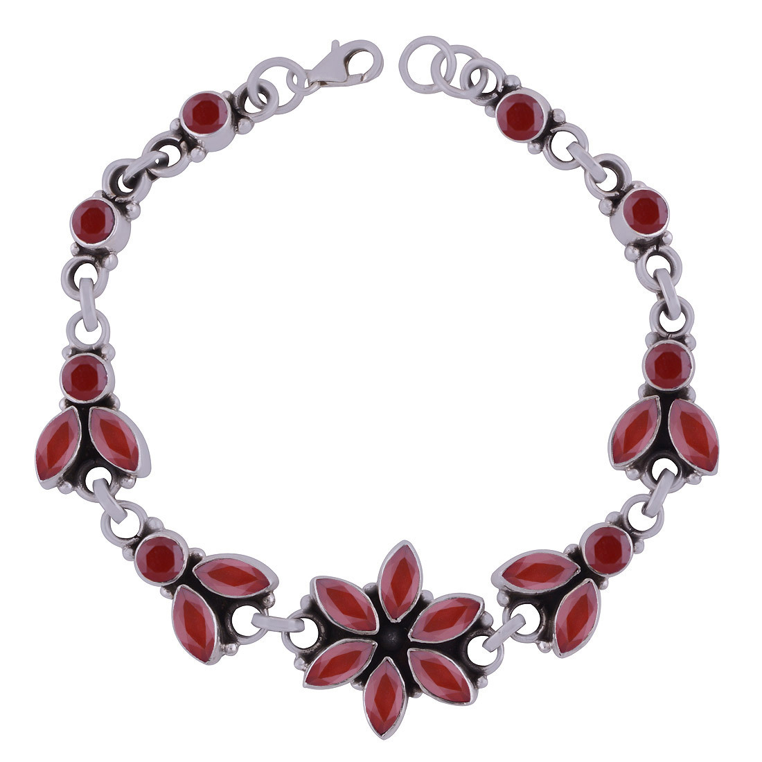 GARNET NATURAL GEMSTONE 925 STERLING SOLID SILVER ROUND/MARQUISE CUT STONE HANDMADE BRACELET