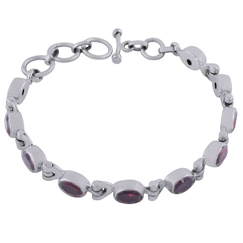 GARNET NATURAL GEMSTONE 925 STERLING SOLID SILVER OVAL CUT STONE HANDMADE BRACELET