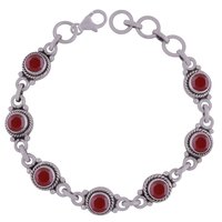 GARNET NATURAL GEMSTONE 925 STERLING SOLID SILVER ROUND CUT STONE HANDMADE BRACELET