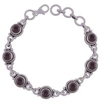 GARNET NATURAL GEMSTONE 925 STERLING SOLID SILVER ROUND CUT STONE HANDMADE BRACELET