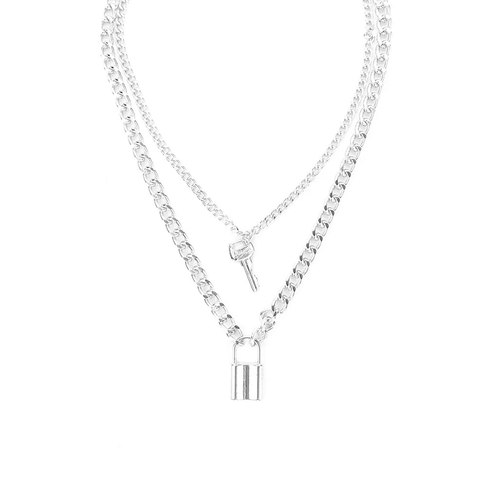 Vembley Stunning Silver Plated Double Layered Lock and Key Pendant Necklace for Women and Girls