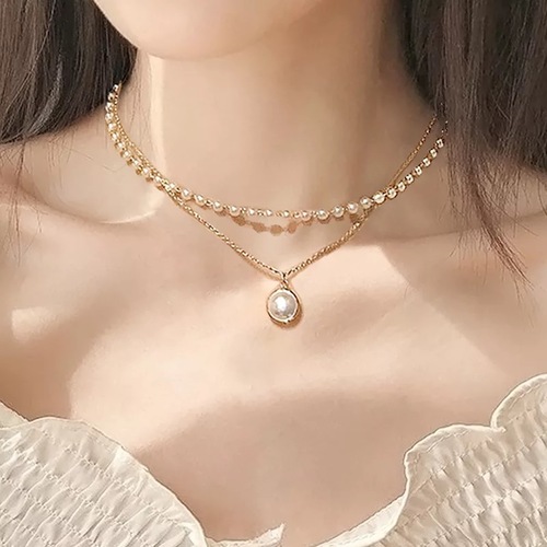 Party Vembley Charming Gold Plated Pearl Double Layered Pendant Necklace For Women And Girls