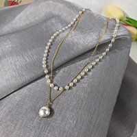 Vembley Charming Gold Plated Pearl Double Layered Pendant Necklace for Women and Girls