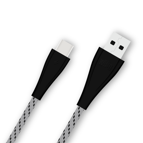 Black & Silver Usb Type C 1 Meter Braided Charging Cable