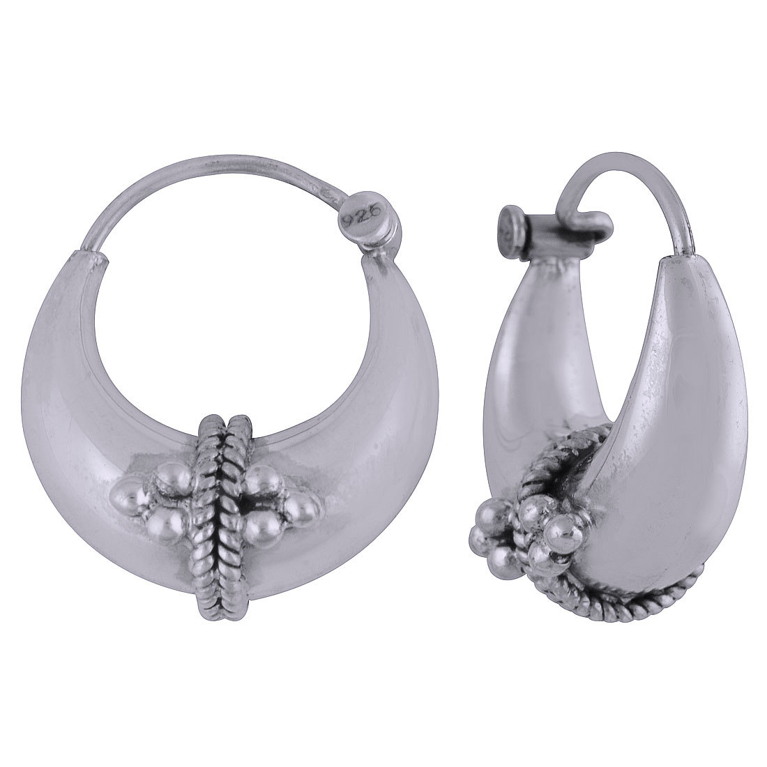 BEAUTIFUL HAND WORK PLAIN 925 STERLING SOLID SILVER BALI EARRINGS