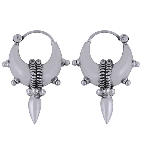 TEMPLE BALI DROP PLAIN 925 STERLING SOLID SILVER BALI EARRINGS