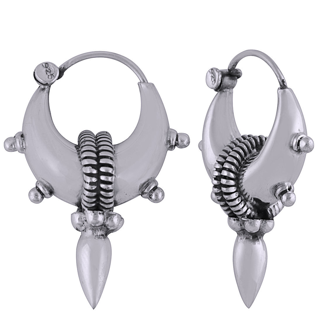 TEMPLE BALI DROP PLAIN 925 STERLING SOLID SILVER BALI EARRINGS