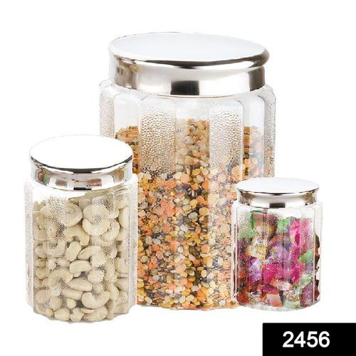 2456 Glass Jar Container Coming With Metal Air Tight And Rust Proof Cap (Set Of 3) - Color: Transparent