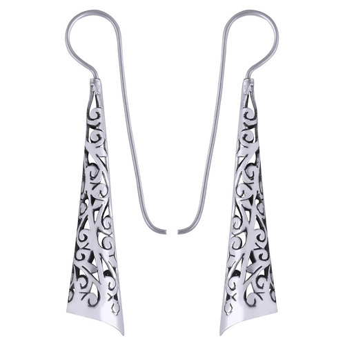 HANDCARFTED FLIGREE PLAIN 925 STERLING SOLID SILVER EARRINGS