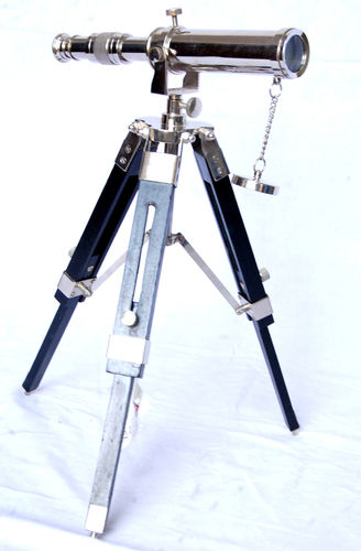 Brass & Wood Telescope With Wooden Stand