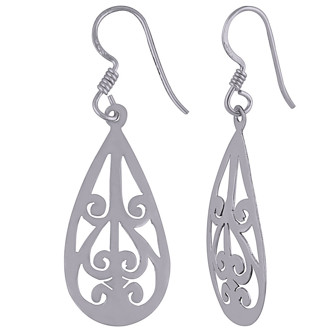 HANDCARFTED FLIGREE PLAIN 925 STERLING SOLID SILVER EARRINGS