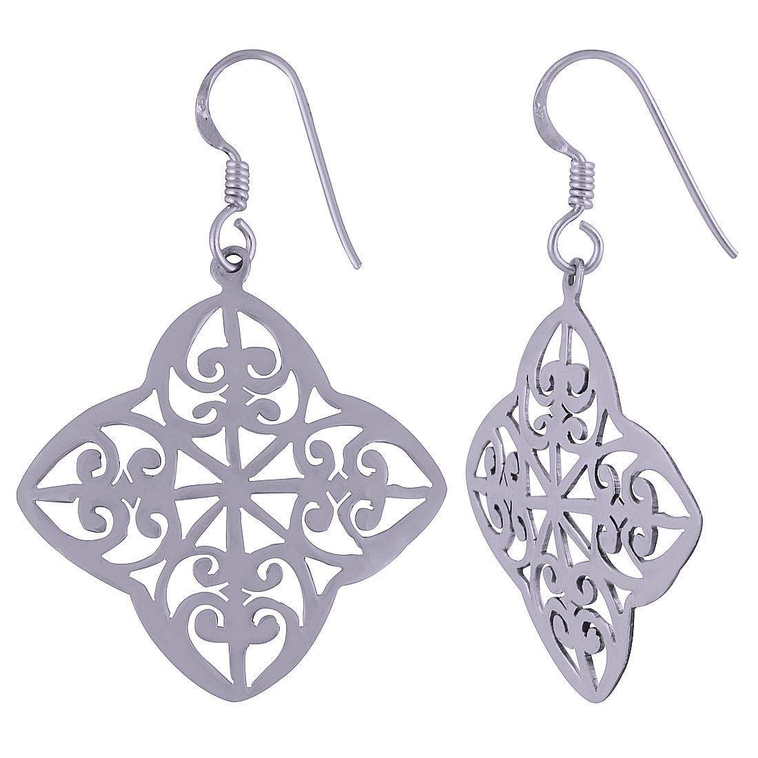HANDCARFTED FLIGREE PLAIN 925 STERLING SOLID SILVER EARRINGS