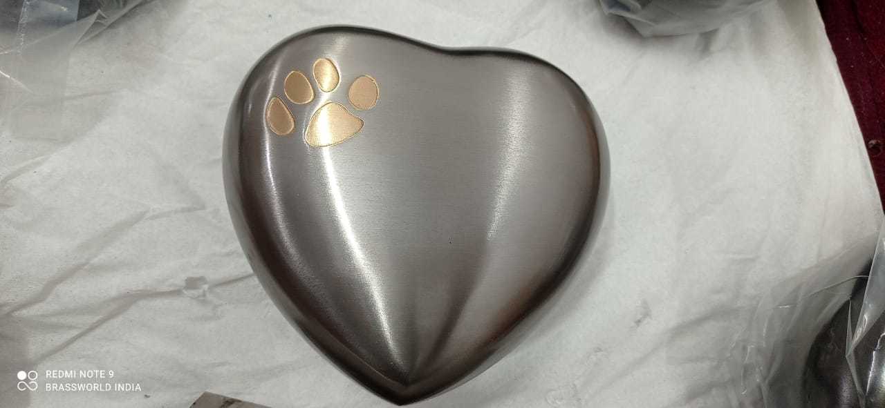 BRASS HEART CREMATION URN SILVER FUNERAL SUPPLIES