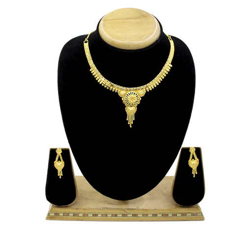 Traditional One Gram Gold Plated Forming Golden Choker Necklace/Jewelry Set   " Drop Earrings
