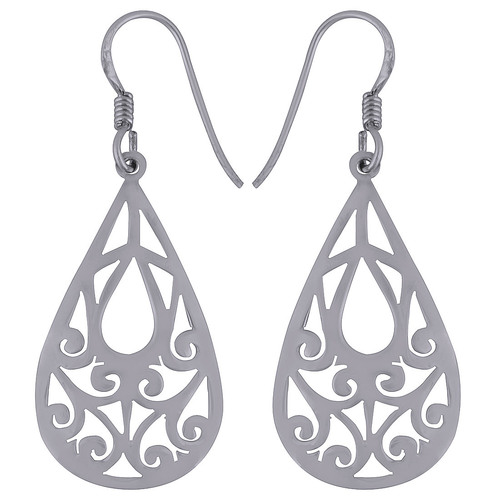 HANDCARFTED FLIGREE PLAIN 925 STERLING SOLID SILVER EARRINGS