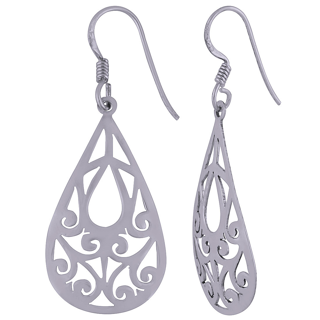 HANDCARFTED FLIGREE PLAIN 925 STERLING SOLID SILVER EARRINGS