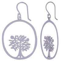 ROUND TREE FRAME PLAIN 925 STERLING SOLID SILVER EARRINGS