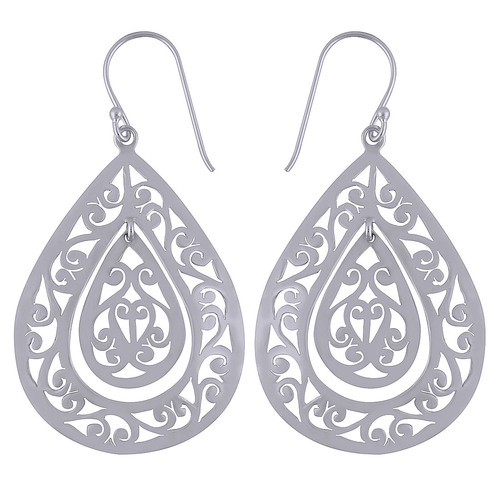 HANDCARFTED FLIGREE PLAIN 925 STERLING SOLID SILVER EARRINGS