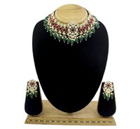 Gold Tone Kundan Pearl Choker Necklace Earring Jewellery Set