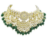 Glorious Design Green Color Kundan Gold Plated Choker Necklace Set