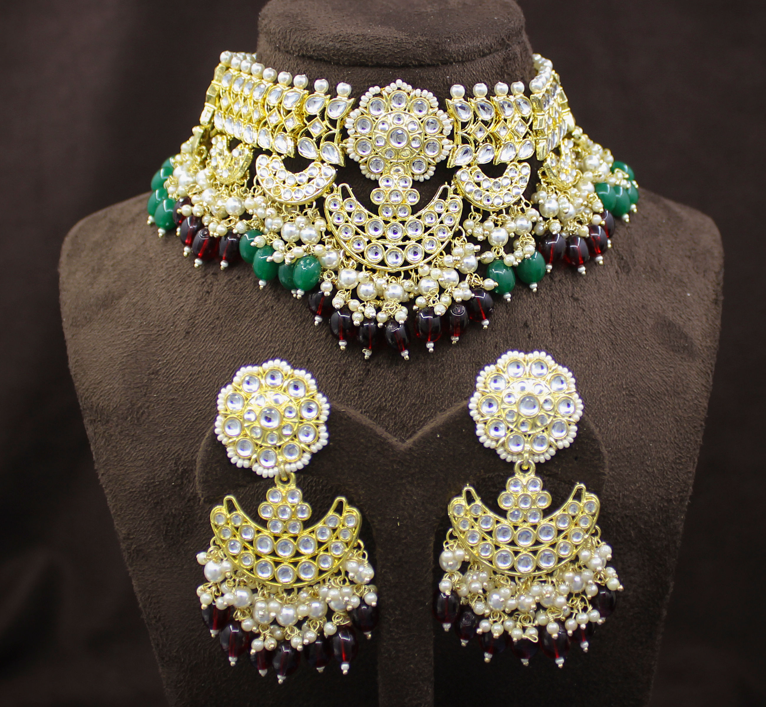 Ethnic Party Wear Design Kundan Choker Necklace With Earring Jewellery Set