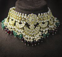 Ethnic Party Wear Design Kundan Choker Necklace With Earring Jewellery Set