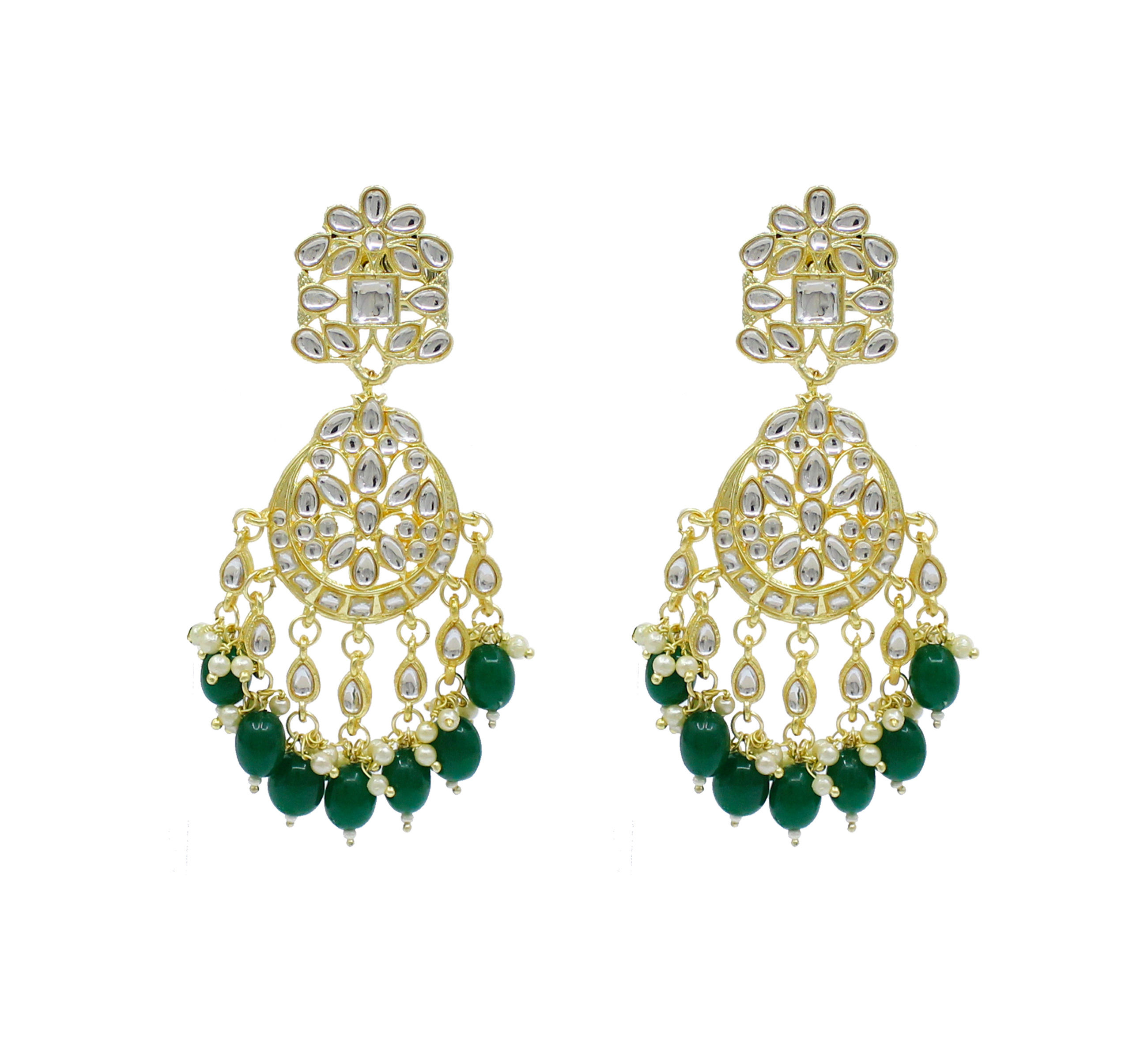 Trendy Kundan Green Color Wedding Jewellery choker necklace and Earring Jewellery Set