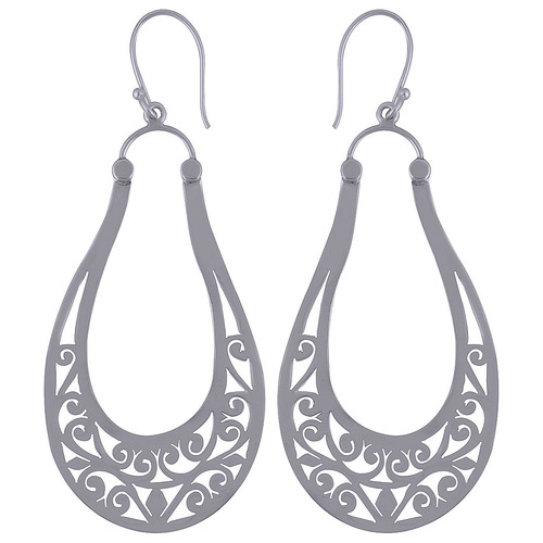 HANDCARFTED FLIGREE PLAIN 925 STERLING SOLID SILVER EARRINGS