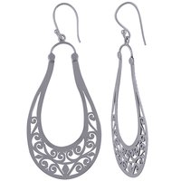 HANDCARFTED FLIGREE PLAIN 925 STERLING SOLID SILVER EARRINGS