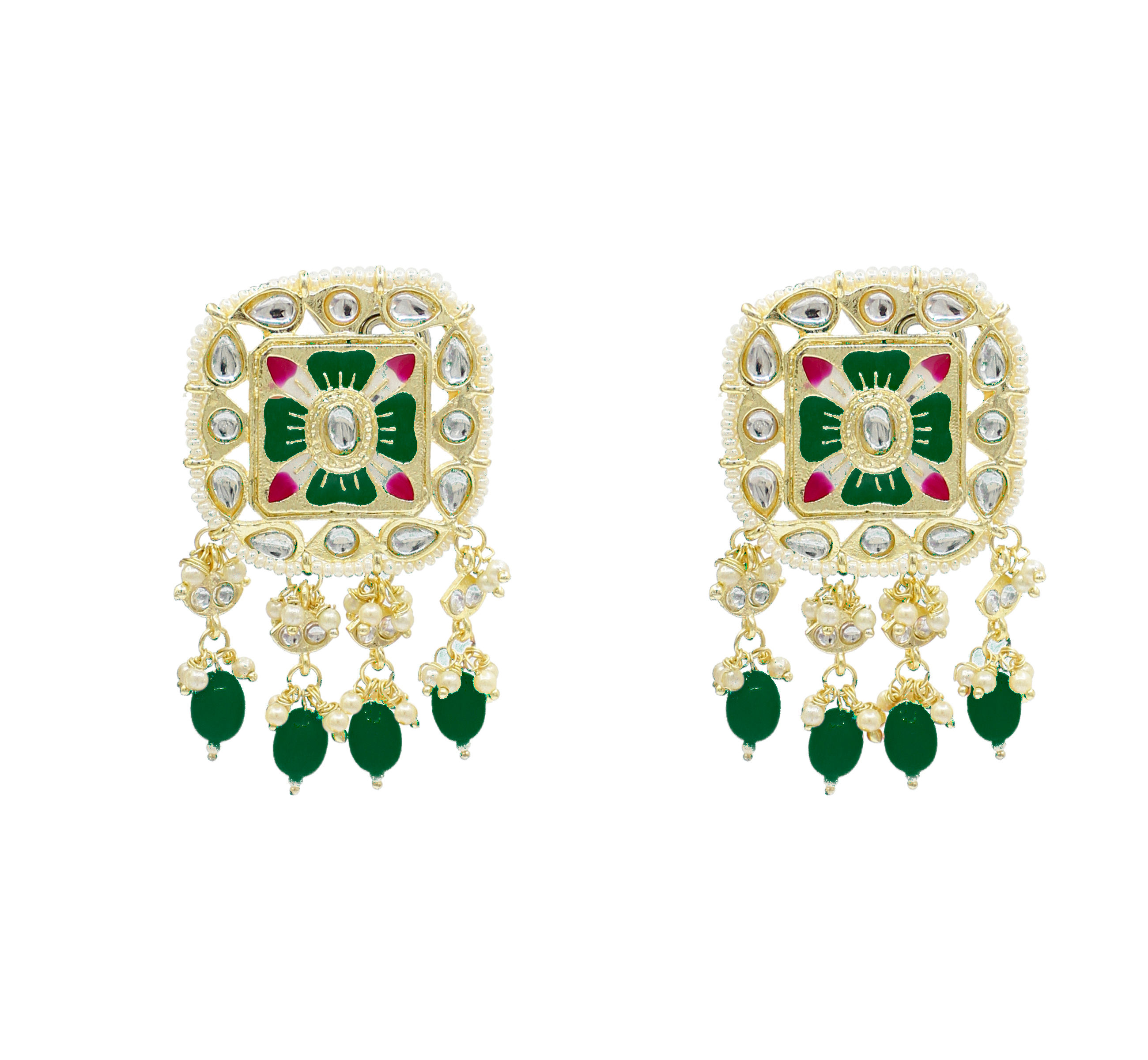 Meenakari Kundan & Beads Green Choker Necklace Earring Jewellery Set