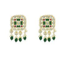 Meenakari Kundan & Beads Green Choker Necklace Earring Jewellery Set