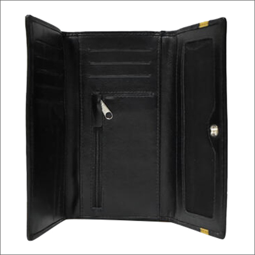Vegetable Tanned Leather Black Ladies Wallet