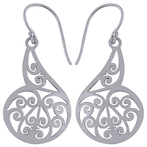 HANDCARFTED FLIGREE PLAIN 925 STERLING SOLID SILVER EARRINGS